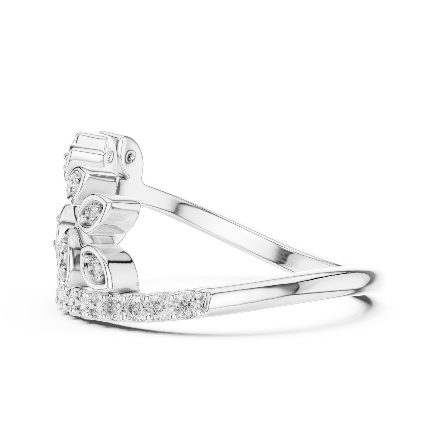 Riora Moissanite leaf wrap ring with gold and silver open band, featuring botanical-inspired design and nature-inspired leaf motif.