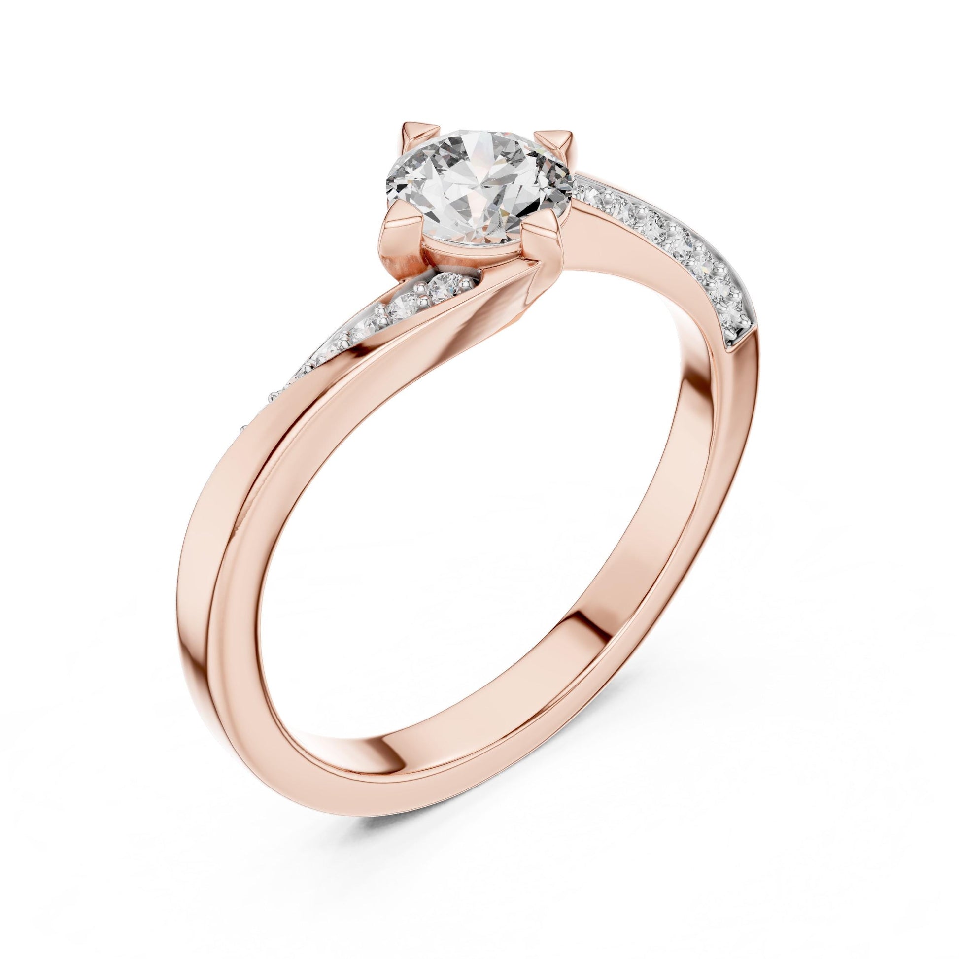 Riora twisted moissanite diamond engagement ring with round cut stones and promise band for women, elegant wedding jewelry.