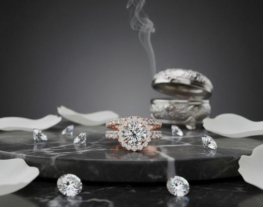 Halo CZ Engagement Ring Set | Bridal Promise Ring for Women