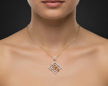 Moissanite Diamond Pendant Necklace, Gold Rose Silver Floral Geometric Charm  Chain Gift for Her