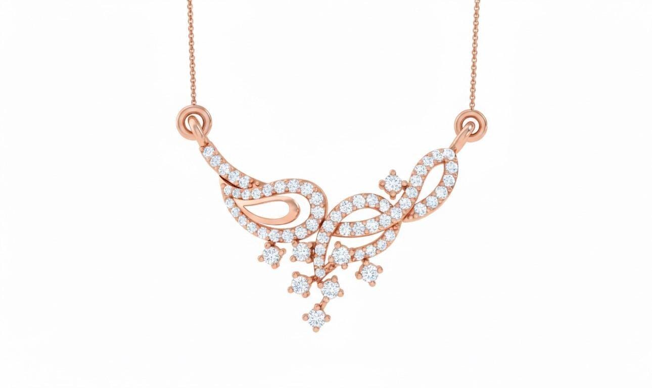 Moissanite Leaf Pendant Necklace, Rose Gold Silver Jewelry Gift for Her Valentine Love