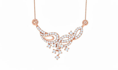 Moissanite Leaf Pendant Necklace, Rose Gold Silver Jewelry Gift for Her Valentine Love