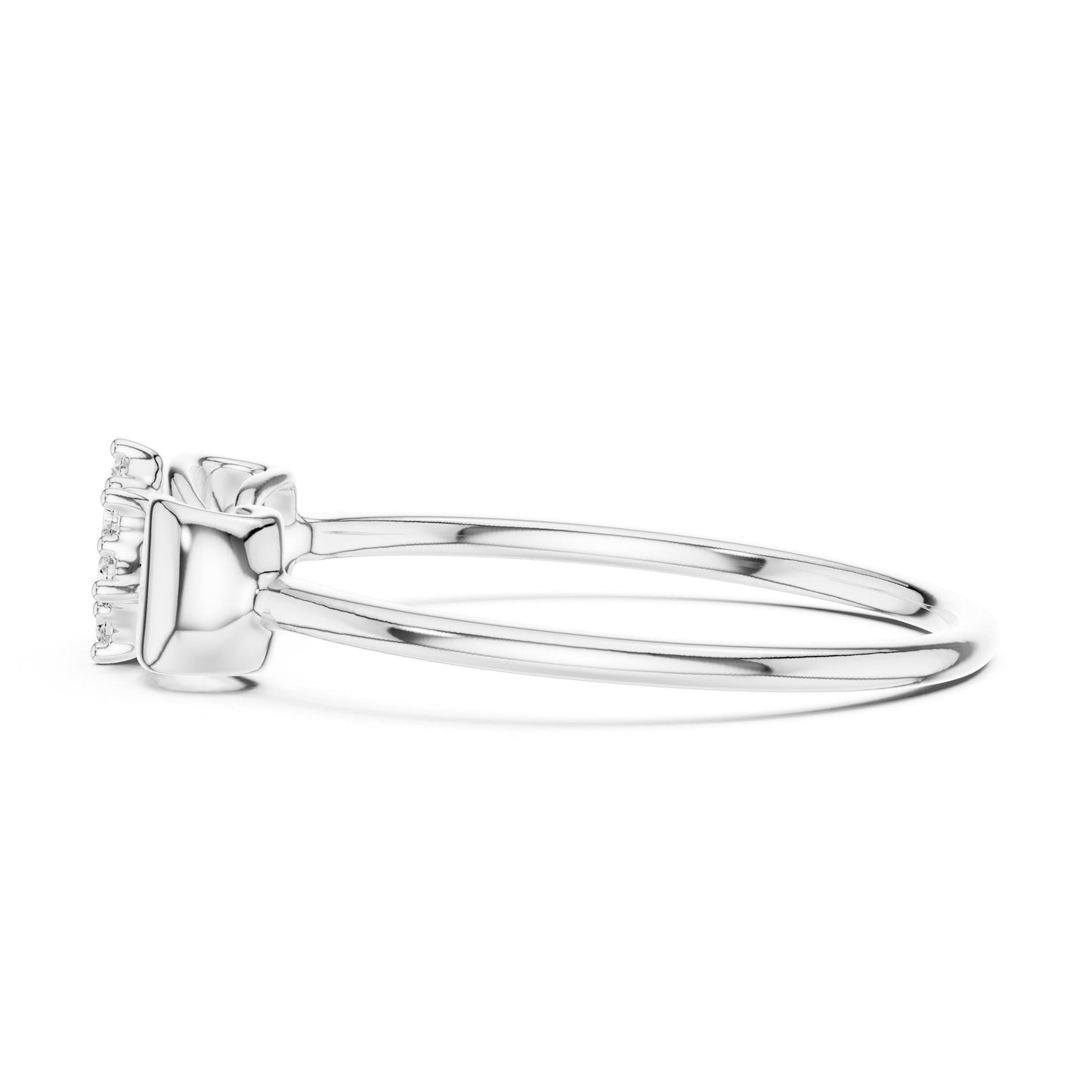 Riora moissanite bow ring with floral cluster diamond style, dainty minimalist bridal jewelry band for promise or gift.