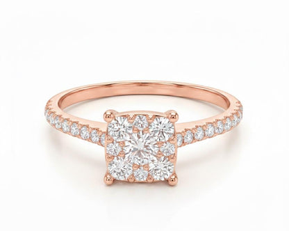 Square Halo CZ Ring | Pavé Band Engagement & Promise Ring | Gold, Rose Gold & Silver