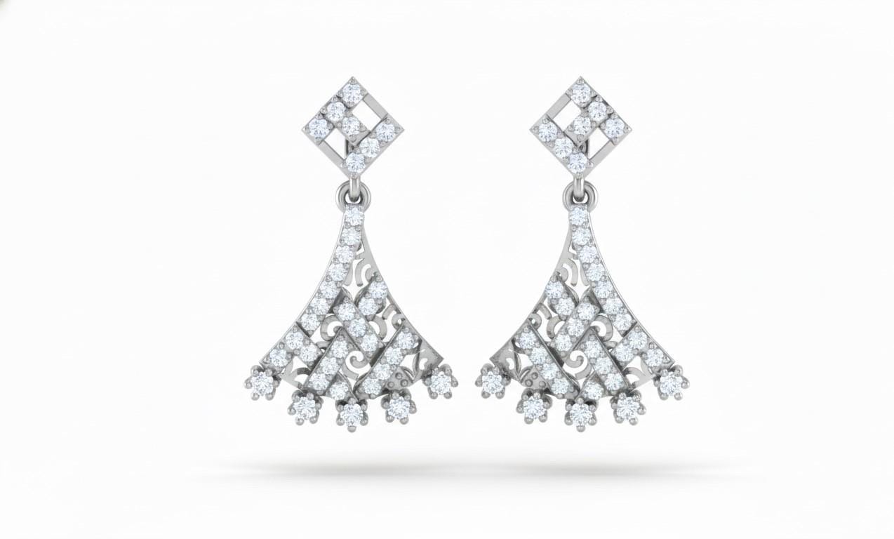 Moissanite Fan Drop Stud Earrings | Hypoallergenic Vintage Dangle | Gold, Rose Gold, Silver