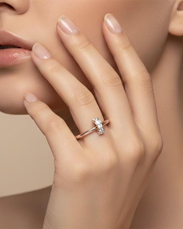 Dainty Moissanite Band Ring | Minimal Stackable Ring in Gold, Rose Gold & Silver | Hypoallergenic Promise & Engagement Gift