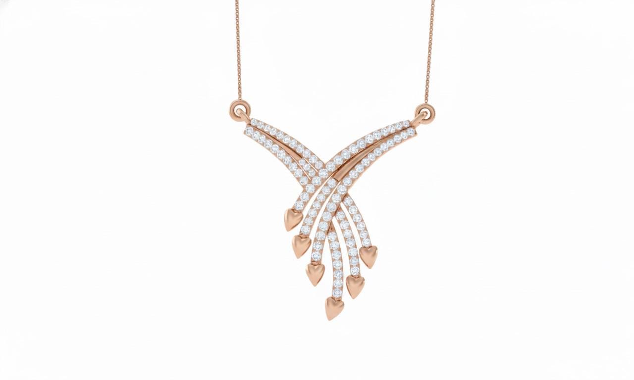 Rose gold moissanite heart drop necklace featuring a delicate pendant, romantic bridal jewelry for her, by Riora