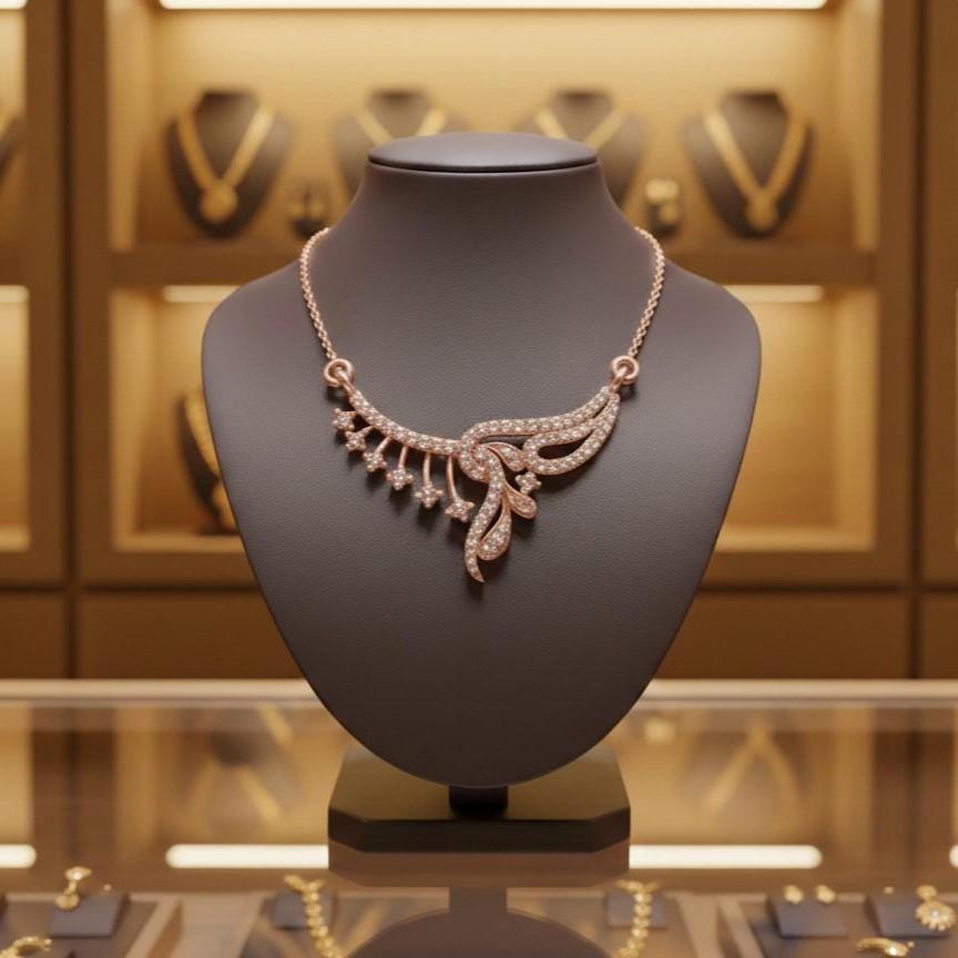 Moissanite Wing Pendant Necklace, Rose Gold Bridal Jewelry,