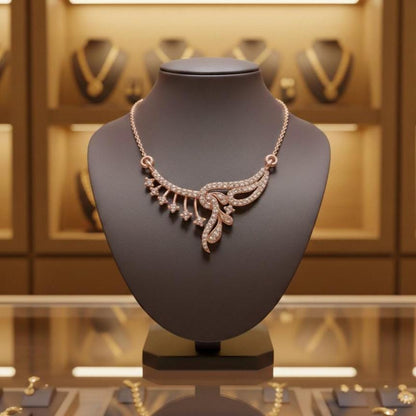 Moissanite Wing Pendant Necklace, Rose Gold Bridal Jewelry,
