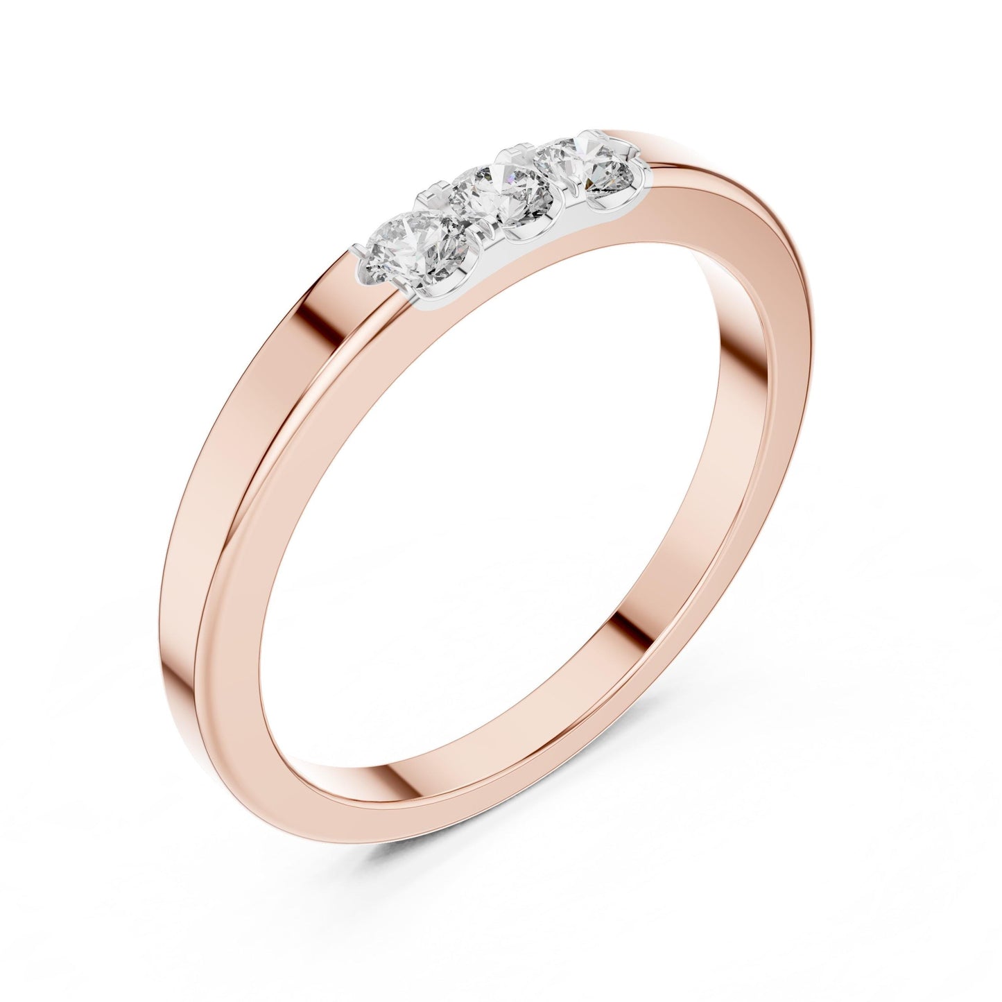 Riora gold rose gold moissanite wedding band with minimalist diamond design, stackable anniversary ring for women.