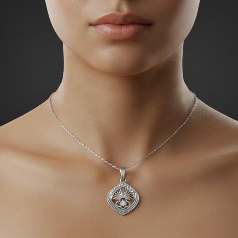 Moissanite Pendant Necklace | Hypoallergenic Teardrop Sunburst Design | Gold, Rose Gold, Silver