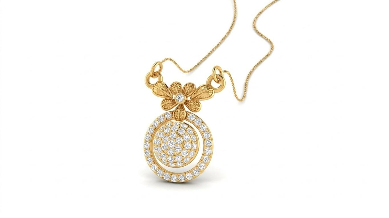 Riora moissanite floral halo pendant necklace in rose gold with adjustable chain, elegant bridal jewelry with floral design.