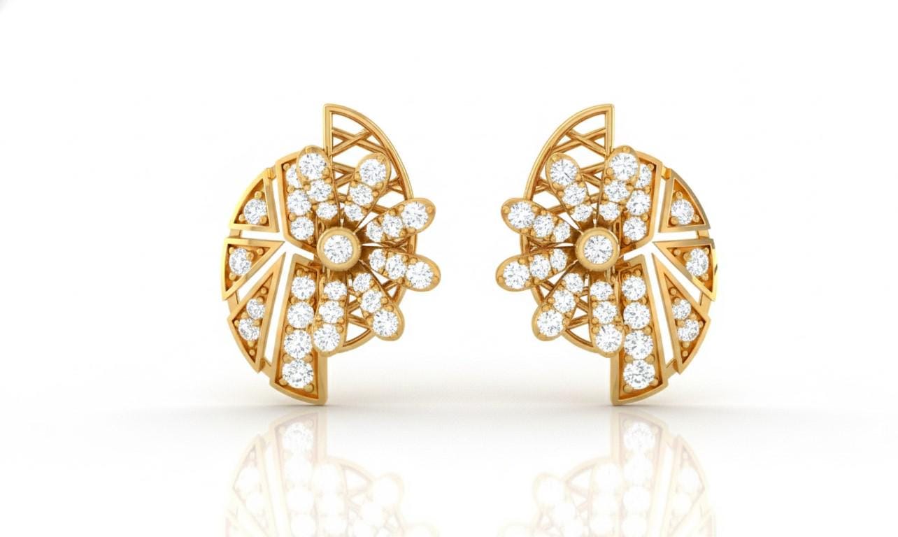 Moissanite Floral Stud Earrings for Women | Gold, Rose Gold & Silver | Bridal & Valentine Gift