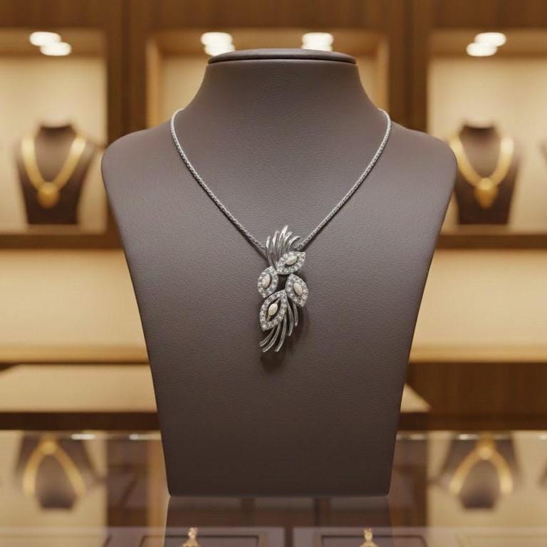 Moissanite Leaf Pendant Necklace, Hypoallergenic Adjustable Chain