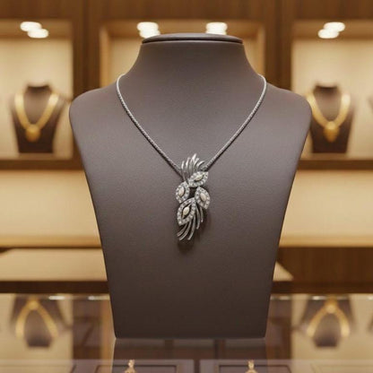Moissanite Leaf Pendant Necklace, Hypoallergenic Adjustable Chain