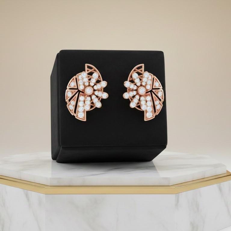 Moissanite Floral Stud Earrings for Women | Gold, Rose Gold & Silver | Bridal & Valentine Gift