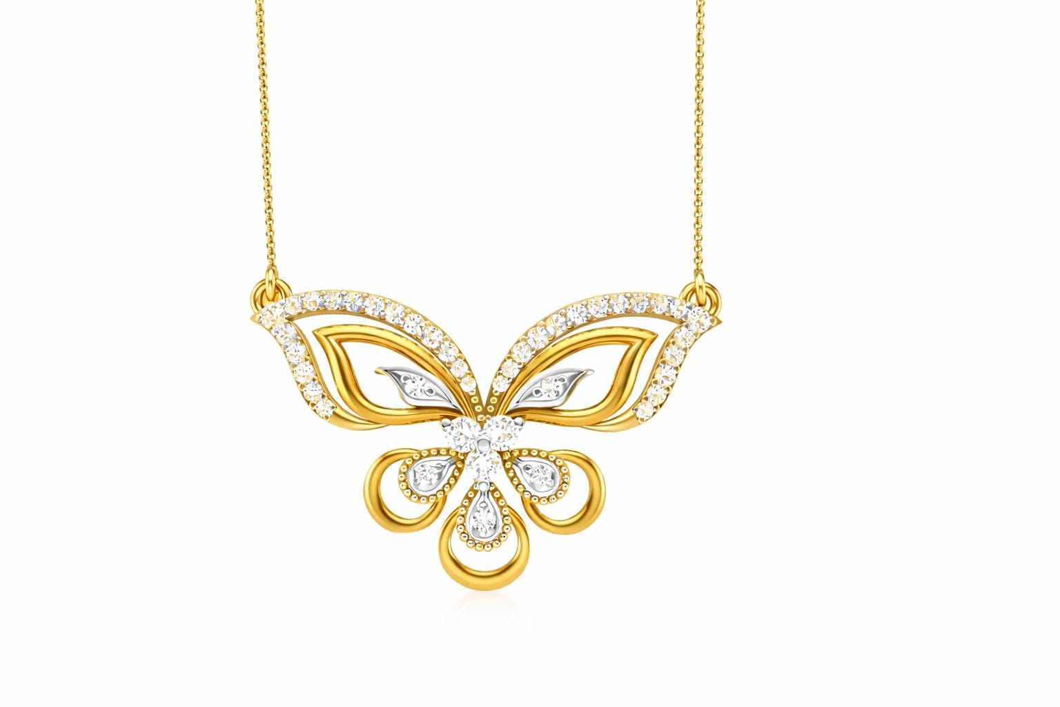 Rose gold butterfly moissanite necklace with elegant pendant on adjustable chain, bridal jewelry, luxurious dainty gift by Riora