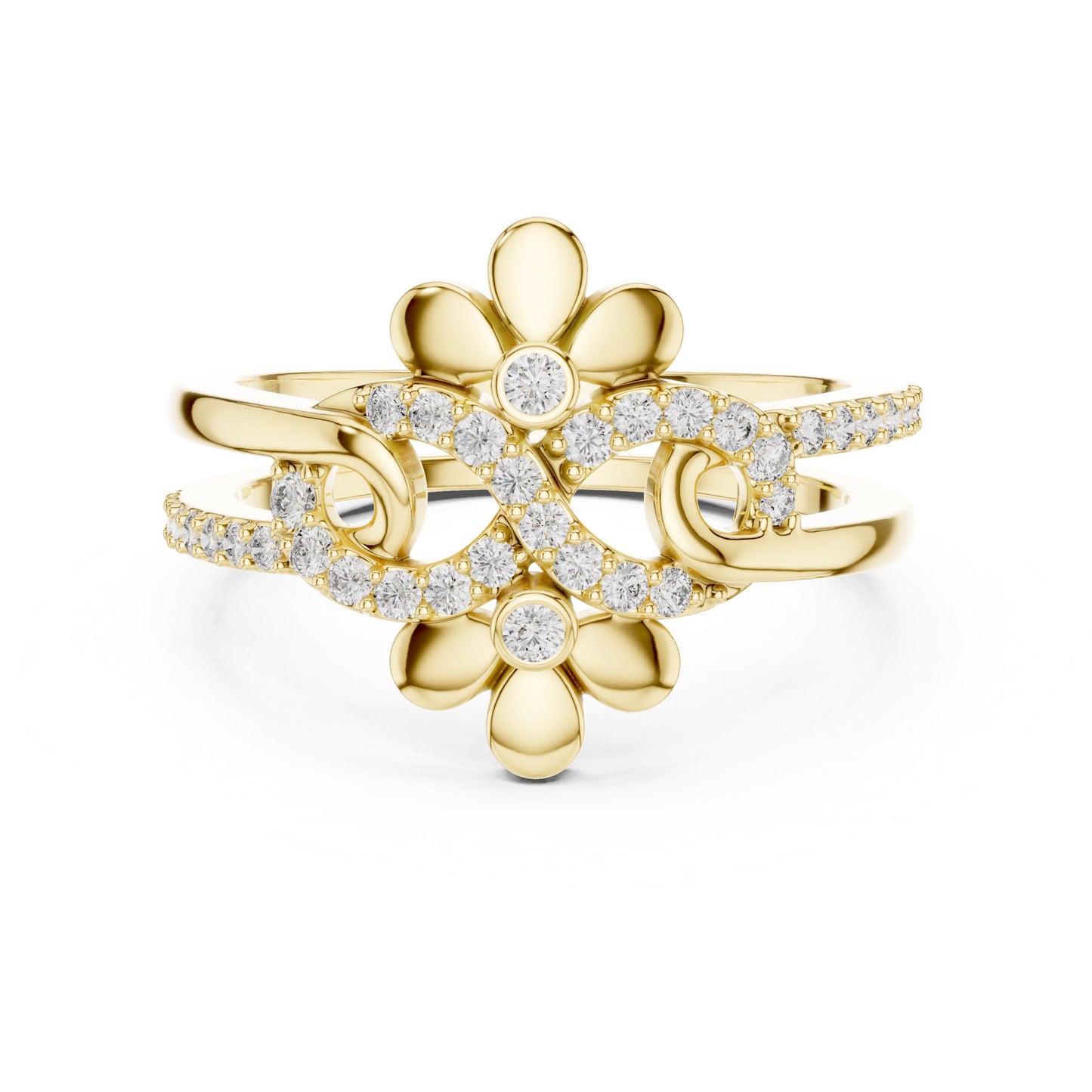 Riora luxury floral moissanite engagement ring with vintage design, nature-inspired floral details, and sparkling diamond accents