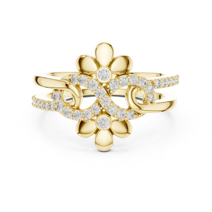 Riora luxury floral moissanite engagement ring with vintage design, nature-inspired floral details, and sparkling diamond accents