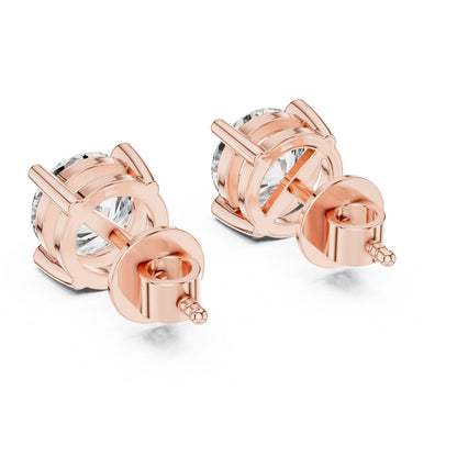 Riora moissanite diamond stud earrings in rose gold, minimalist and dainty jewelry for women, perfect for everyday wear or bridal occasions