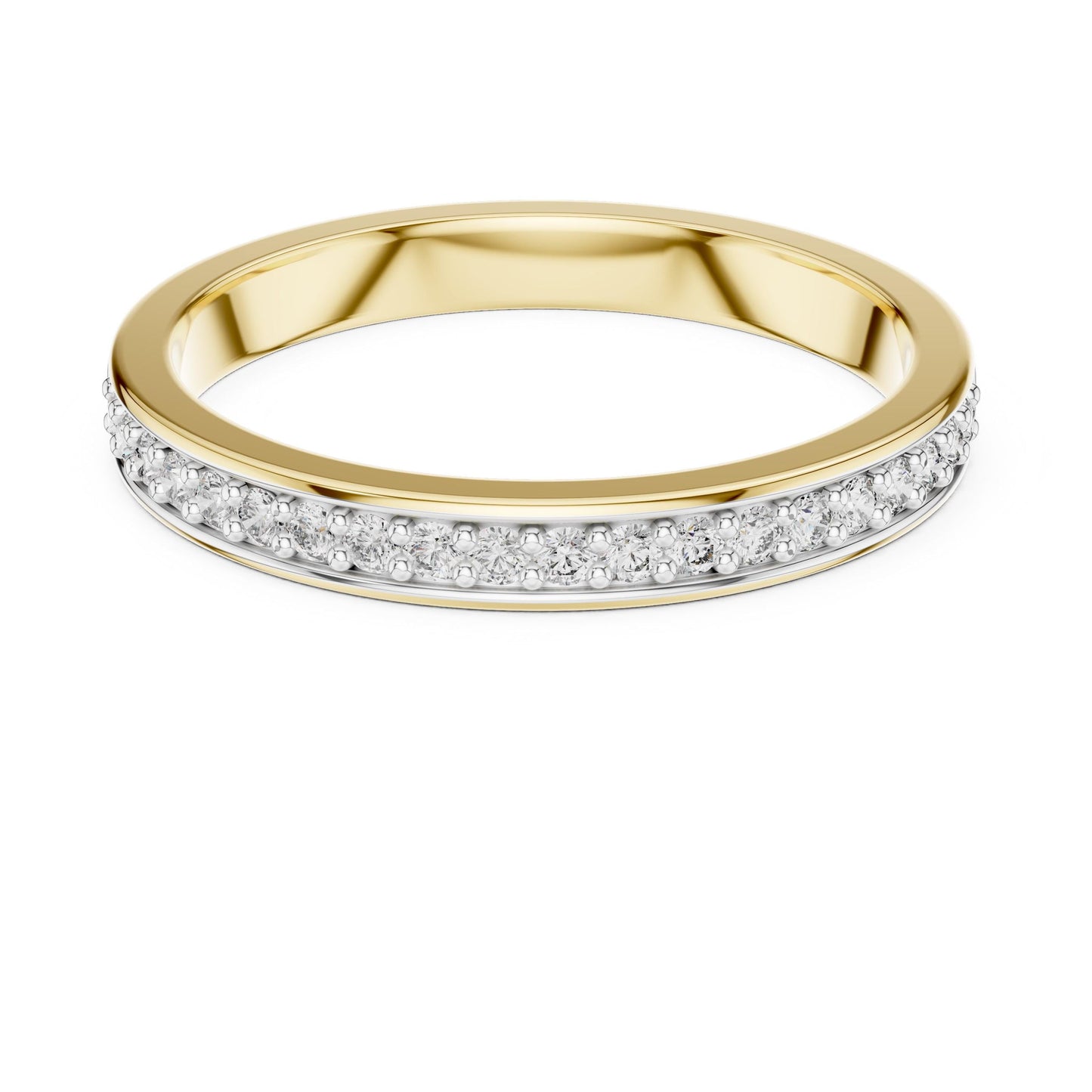 Riora moissanite wedding band with minimalist, stackable design featuring dainty, thin promise and anniversary ring in silver tone