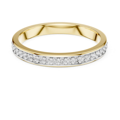 Riora moissanite wedding band with minimalist, stackable design featuring dainty, thin promise and anniversary ring in silver tone