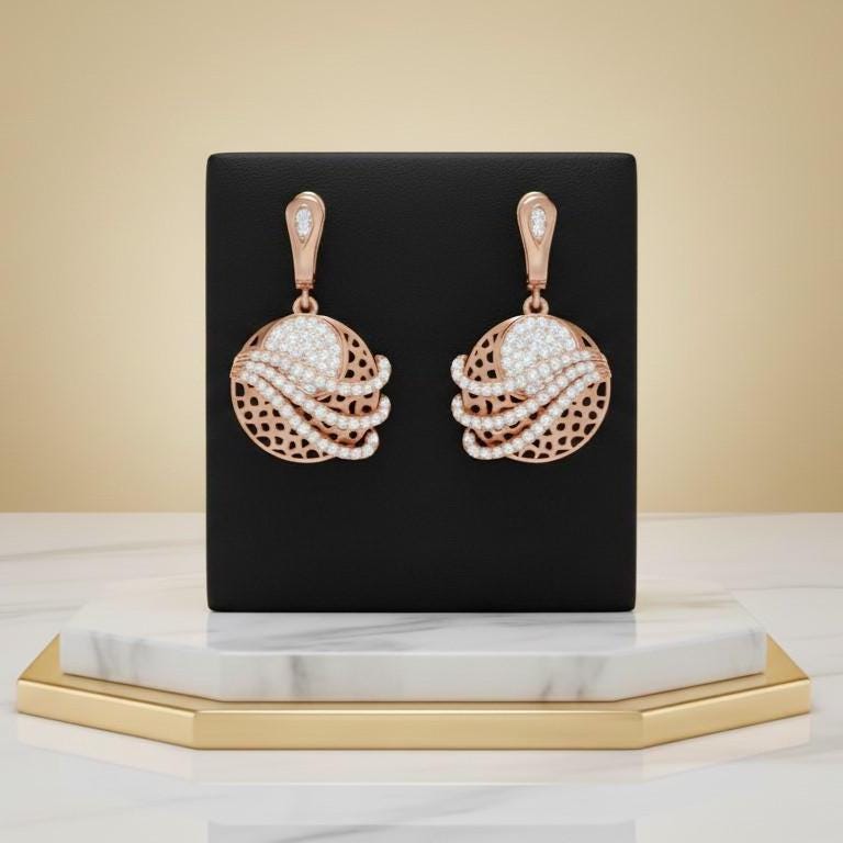 Moissanite Drop Earrings | Rose Gold Swirl, Nickel-Free