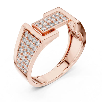 Gold rose geometric CZ wide band ring by Riora featuring modern design, perfect as a statement wedding or anniversary gift