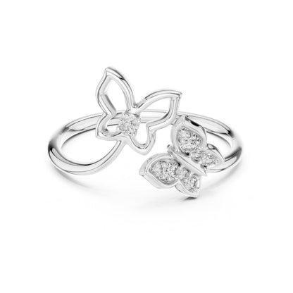 Rose gold moissanite butterfly ring with adjustable nature-inspired band and minimalist design, perfect for promise jewelry.