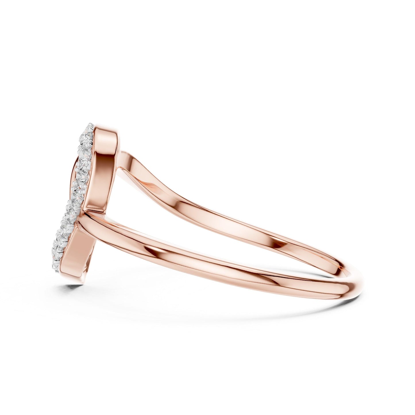 Riora Moissanite halo heart ring with rose gold band, featuring a heart-shaped center stone and minimalist diamond-style details.
