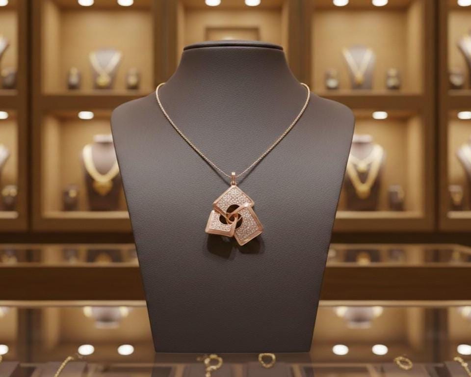 Moissanite Geometric Pendant Gold Rose Silver Statement Jewelry, Hypoallergenic Necklace Modern Luxury Chain