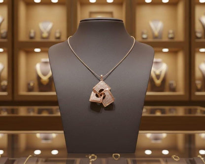 Moissanite Geometric Pendant Gold Rose Silver Statement Jewelry, Hypoallergenic Necklace Modern Luxury Chain