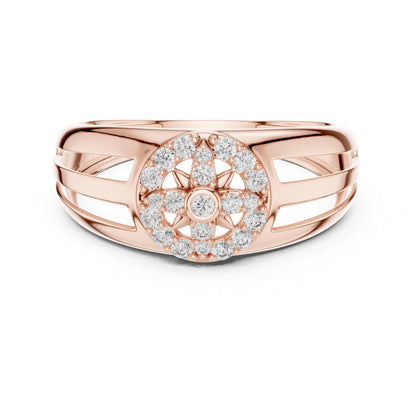 Riora luxury moissanite diamond halo ring with gold and silver band, bridal jewelry, showcasing intricate design and sparkling stones