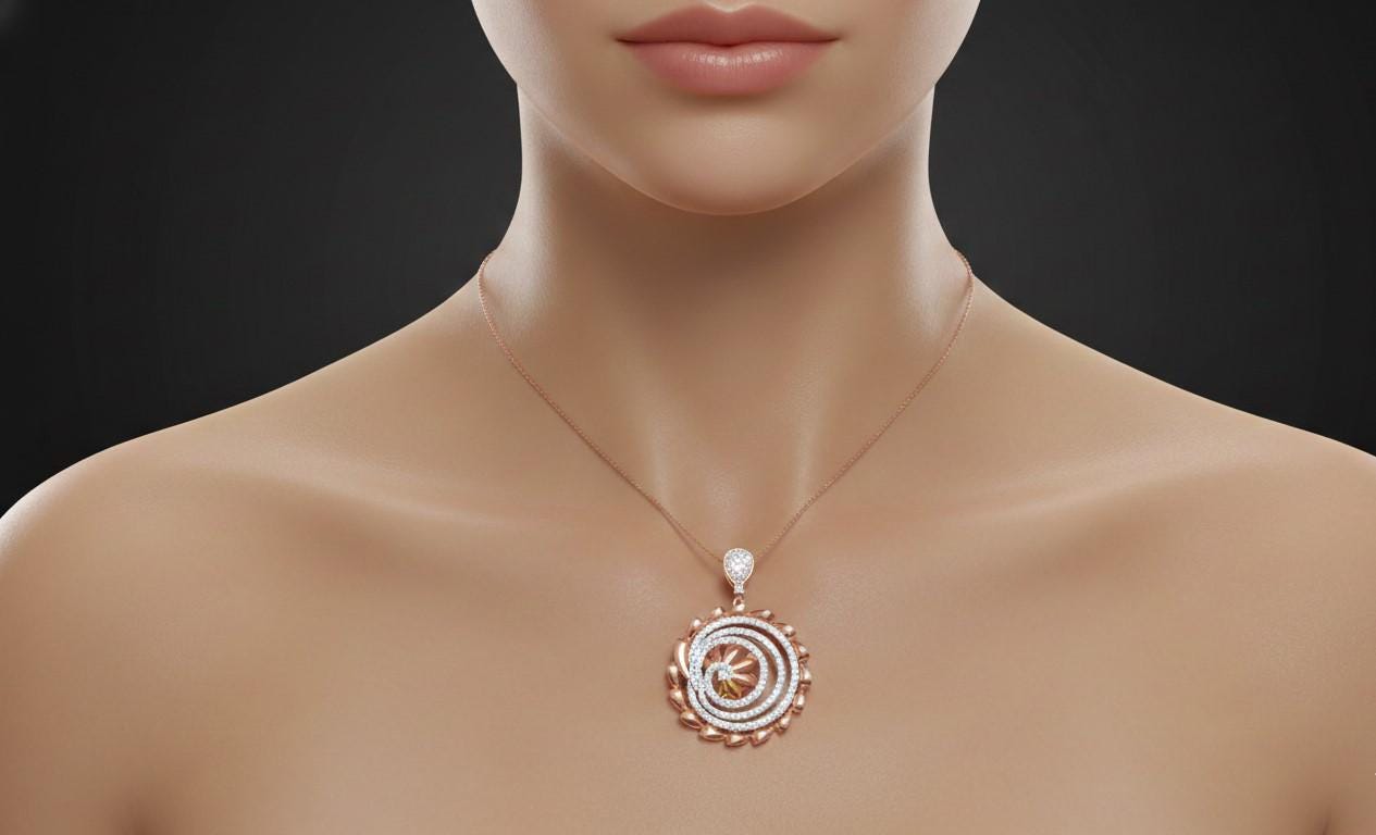 Moissanite Spiral Pendant Necklace, Gold Rose Gold Silver, Hypoallergenic Statement  Gift for Her Valentine