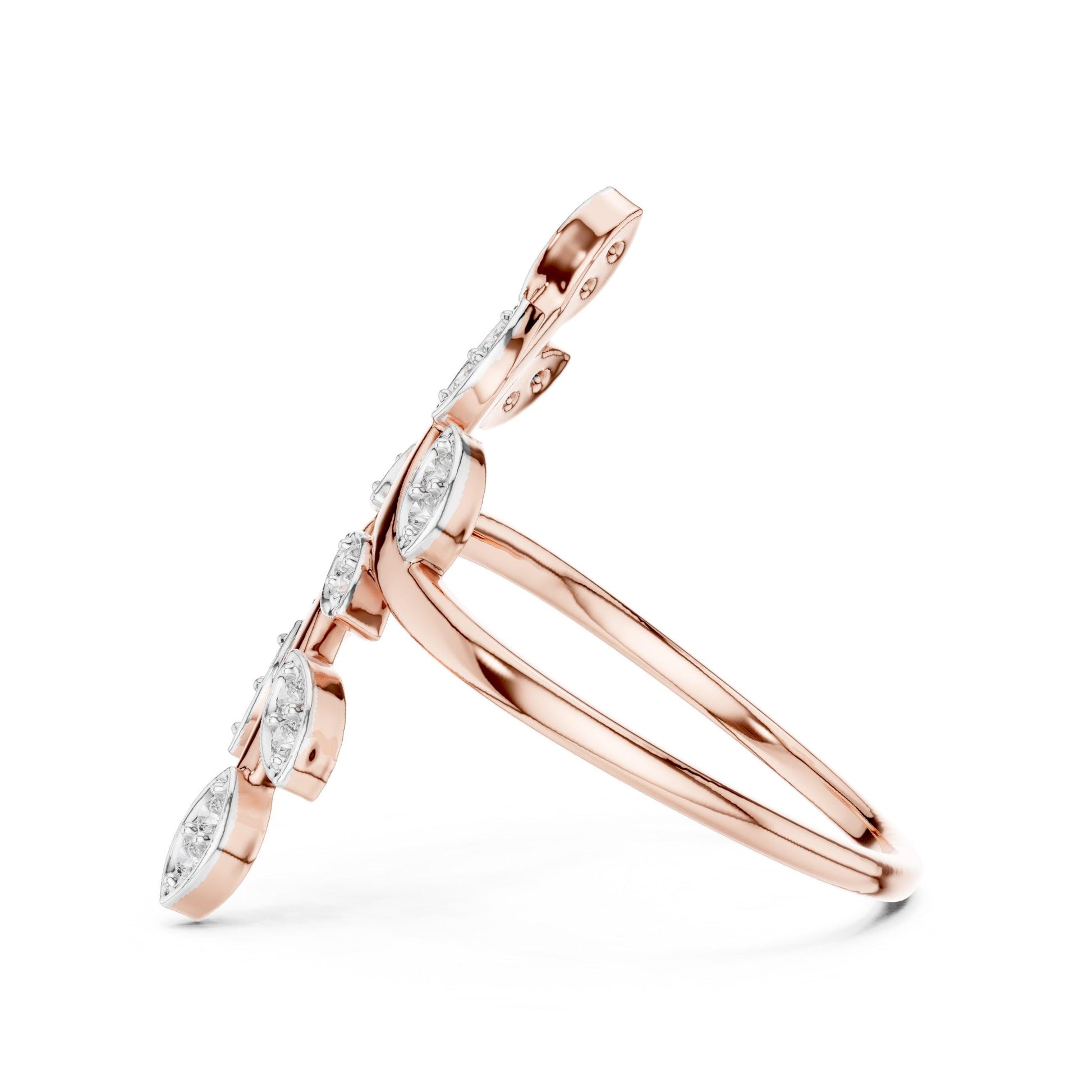Rose gold Moissanite leaf branch ring with vine design, botanical jewelry for women, inspired by nature, by Riora.