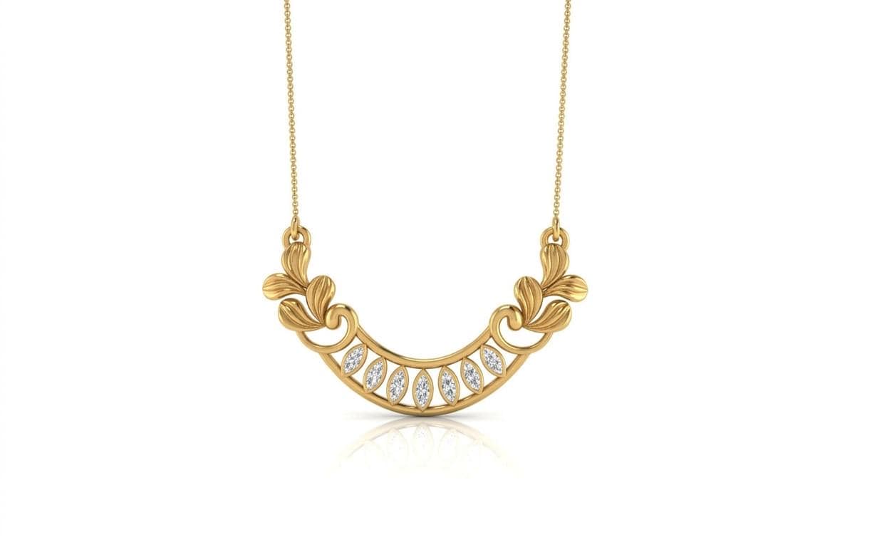 Riora Moissanite crescent necklace in gold, rose gold, and silver with elegant bridal and wedding jewelry design.