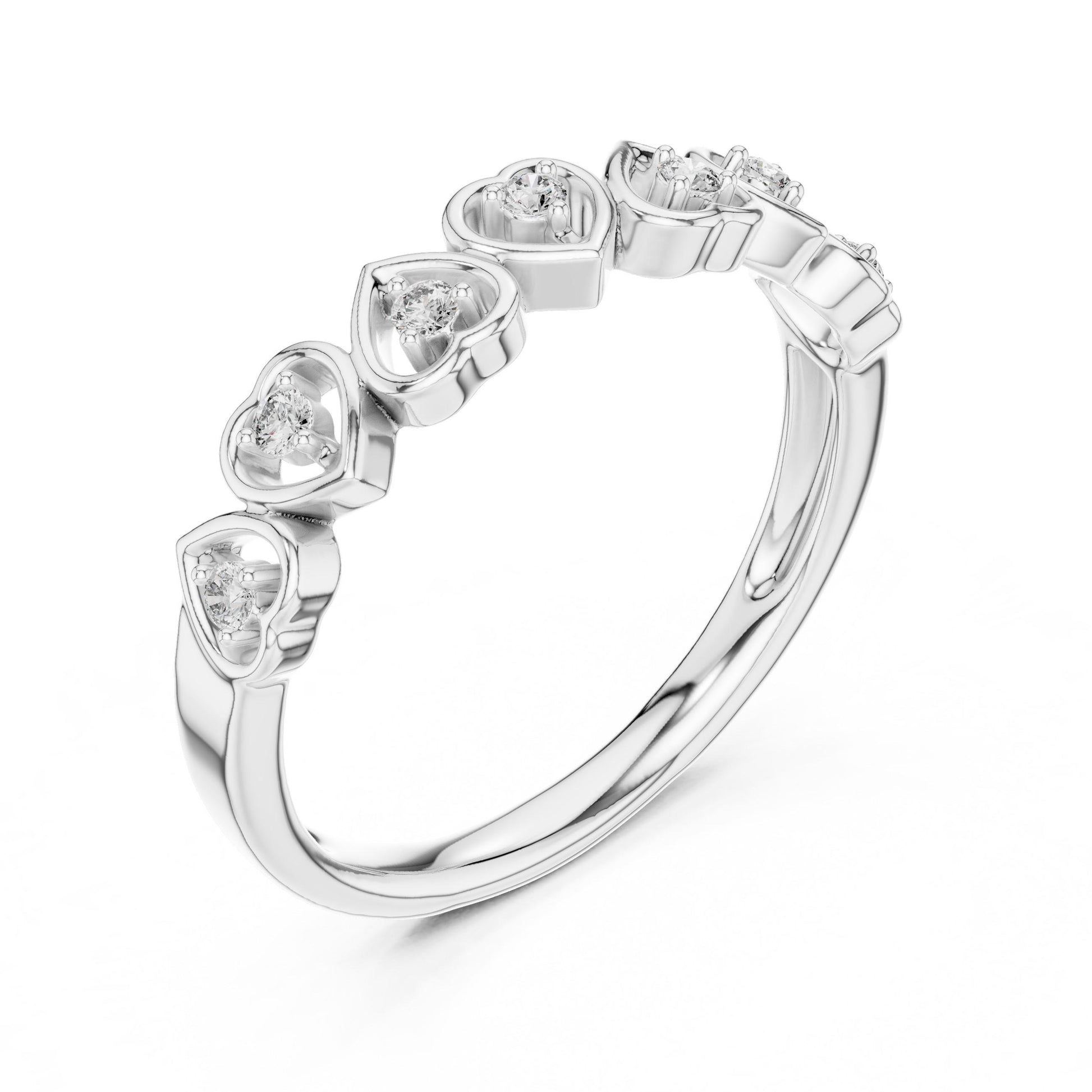 Riora Moissanite heart crown ring with rose gold and silver finish, minimalist romantic wedding band for women.
