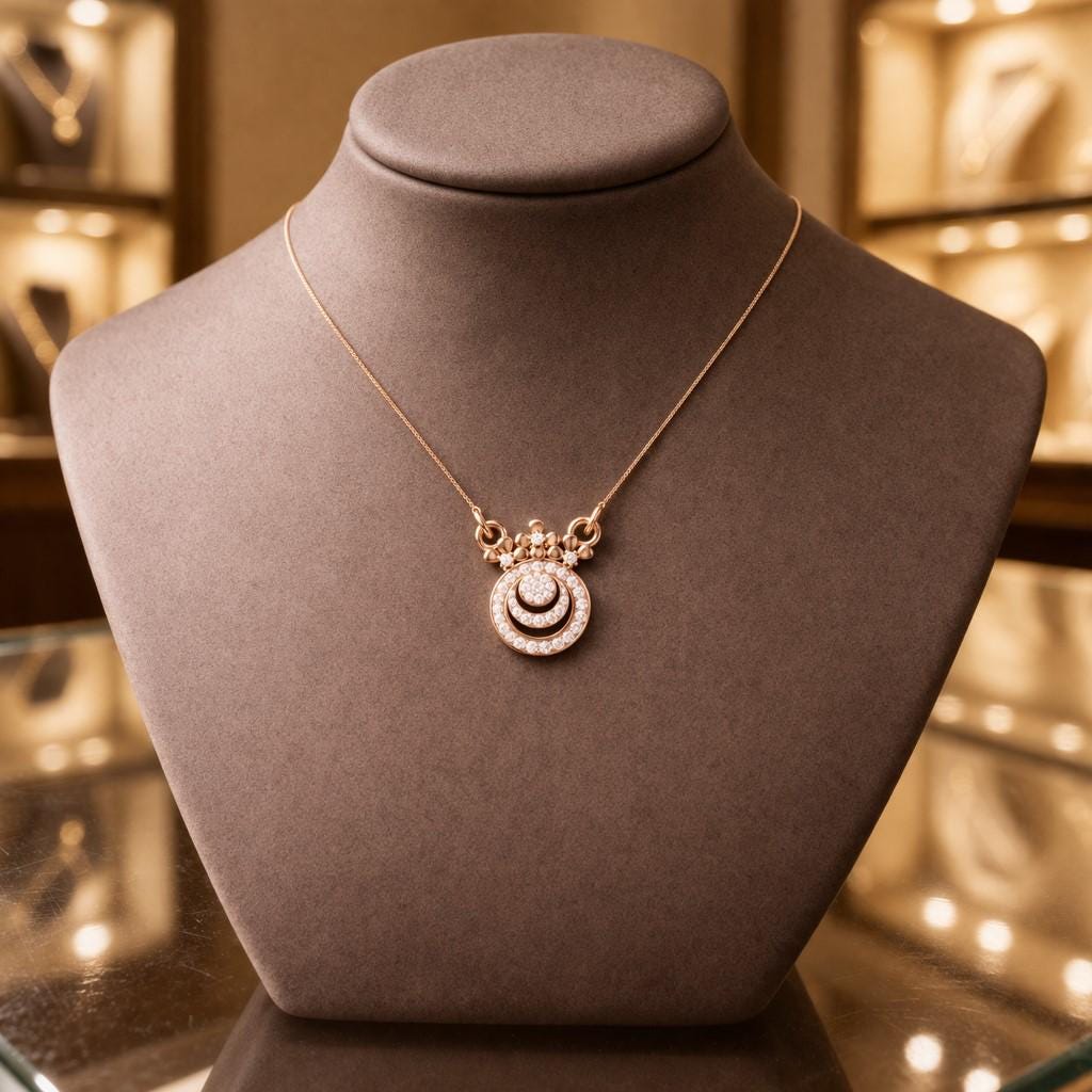 Riora rose gold moissanite halo pendant necklace featuring a circular design, elegant minimal bridal jewelry for women