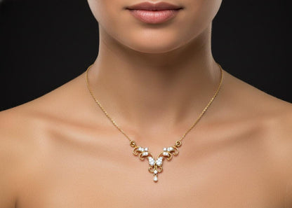 Moissanite Necklace Gold Rose Silver | Elegant Floral Drop Pendant| Hypoallergenic  Valentine Jewelry