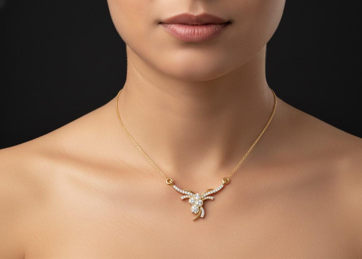 Floral Pendant Necklace, Rose Gold Silver, Adjustable 22 Inch Chain