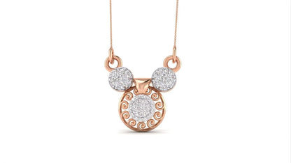 Riora moissanite circle pendant featuring Mickey Mouse inspired design in rose gold, dainty luxury jewelry for women.