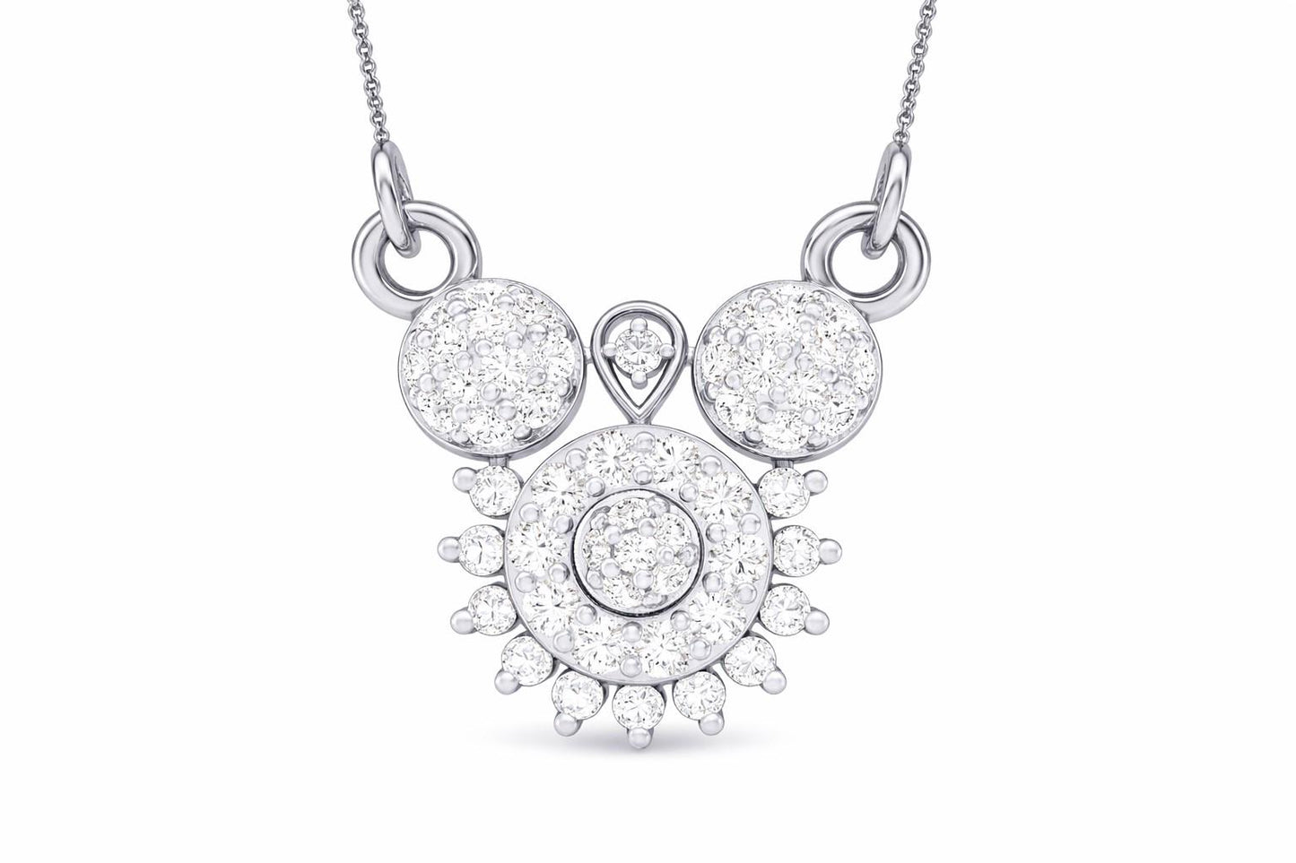 Riora moissanite statement necklace with gold and rose gold pendant, silver diamond look jewelry for bridal and wedding occasions