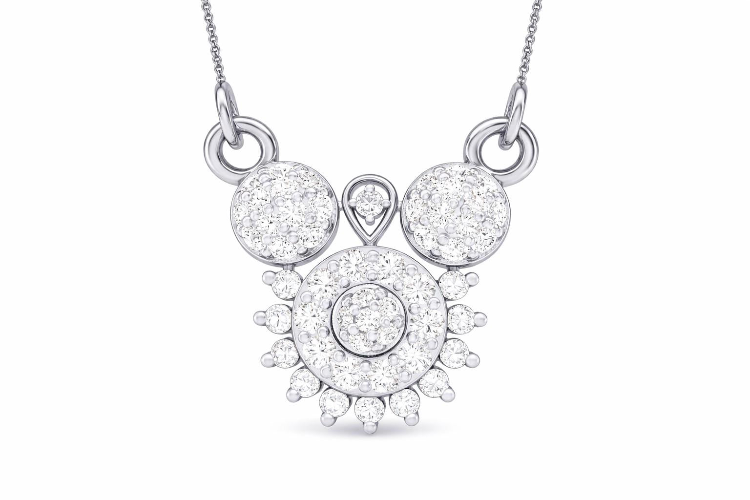 Riora moissanite statement necklace with gold and rose gold pendant, silver diamond look jewelry for bridal and wedding occasions
