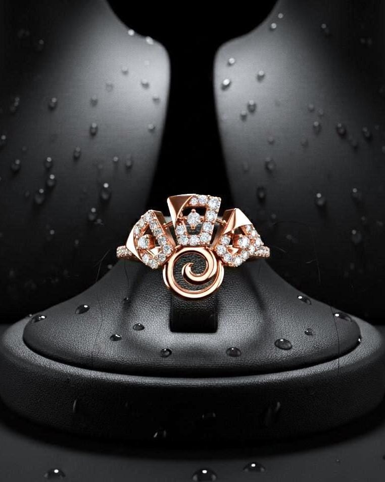 Riora Art Deco Moissanite diamond statement ring with geometric vintage style, bold cocktail band, and unique engagement design.