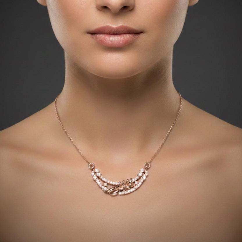 Moissanite Leaf Pendant Necklace | Gold, Rose Gold & Silver | Hypoallergenic Bridal Gift