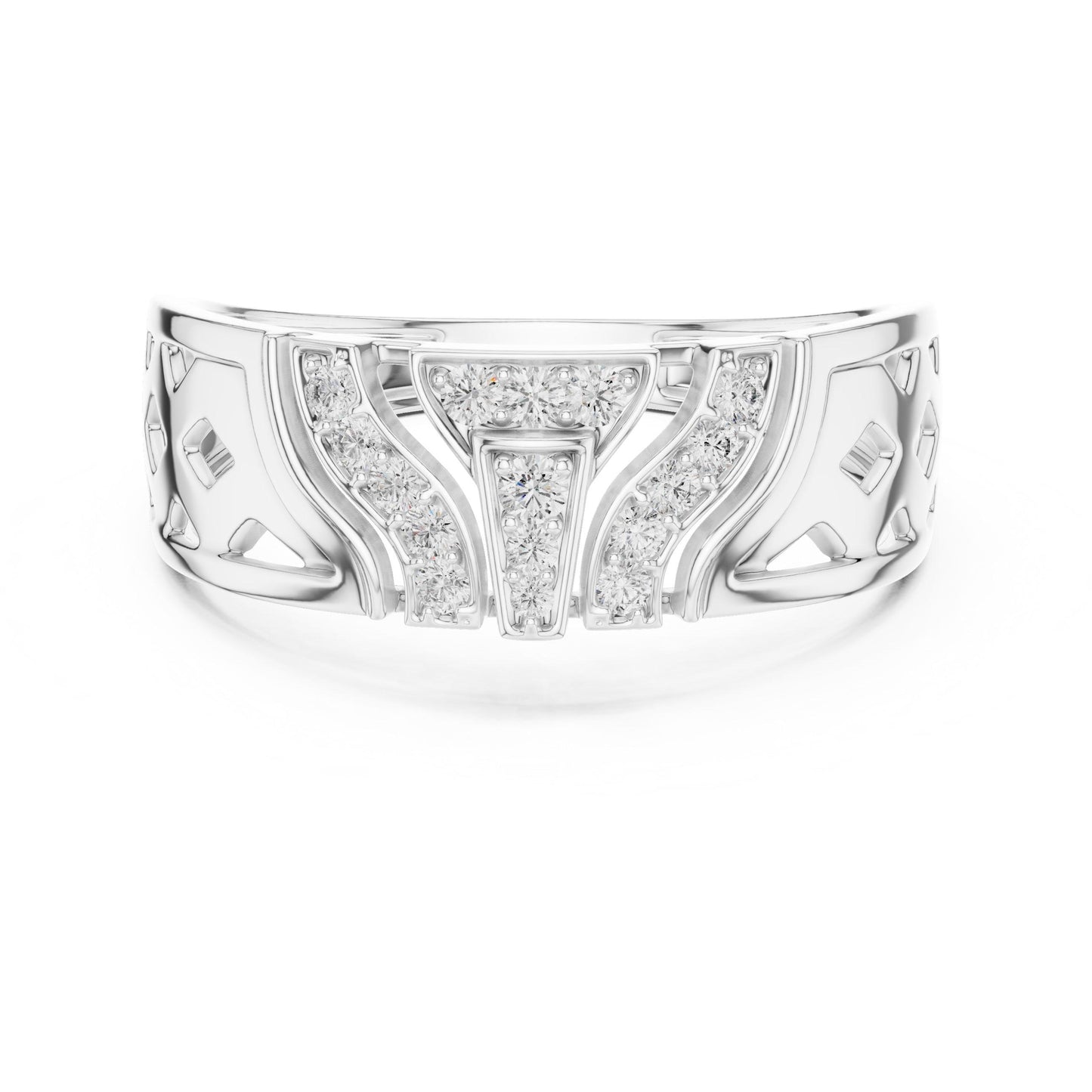 Riora Moissanite diamond statement cocktail ring with gold rose design, bold elegant jewelry for weddings and parties.