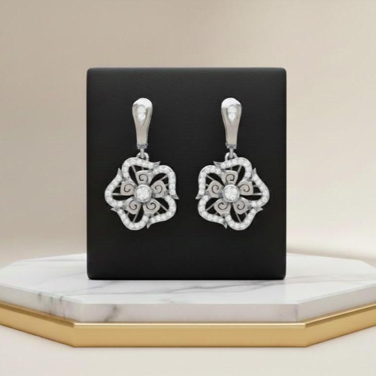 Moissanite Floral Drop Earrings for Women | Gold, Rose Gold & Silver | Bridal & Valentine Gift