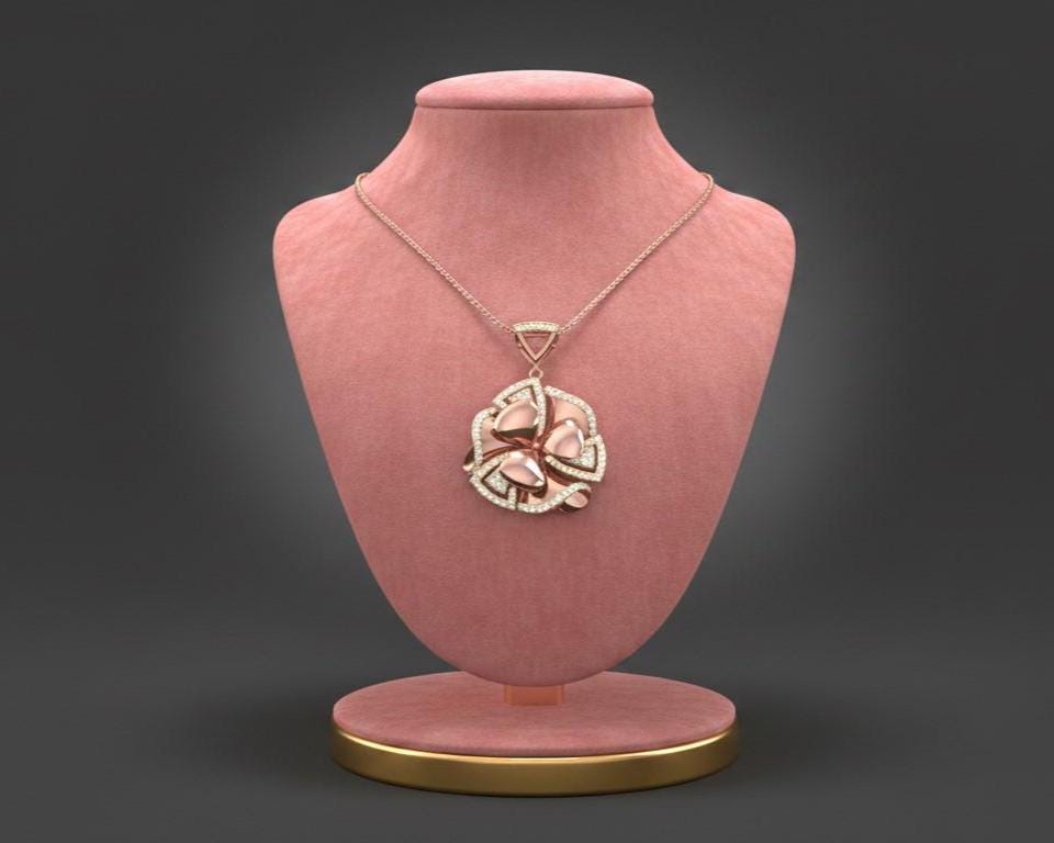 Moissanite Floral Pendant | Rose Gold Non Tarnish Hypoallergenic Necklace | Valentine Gift for Her