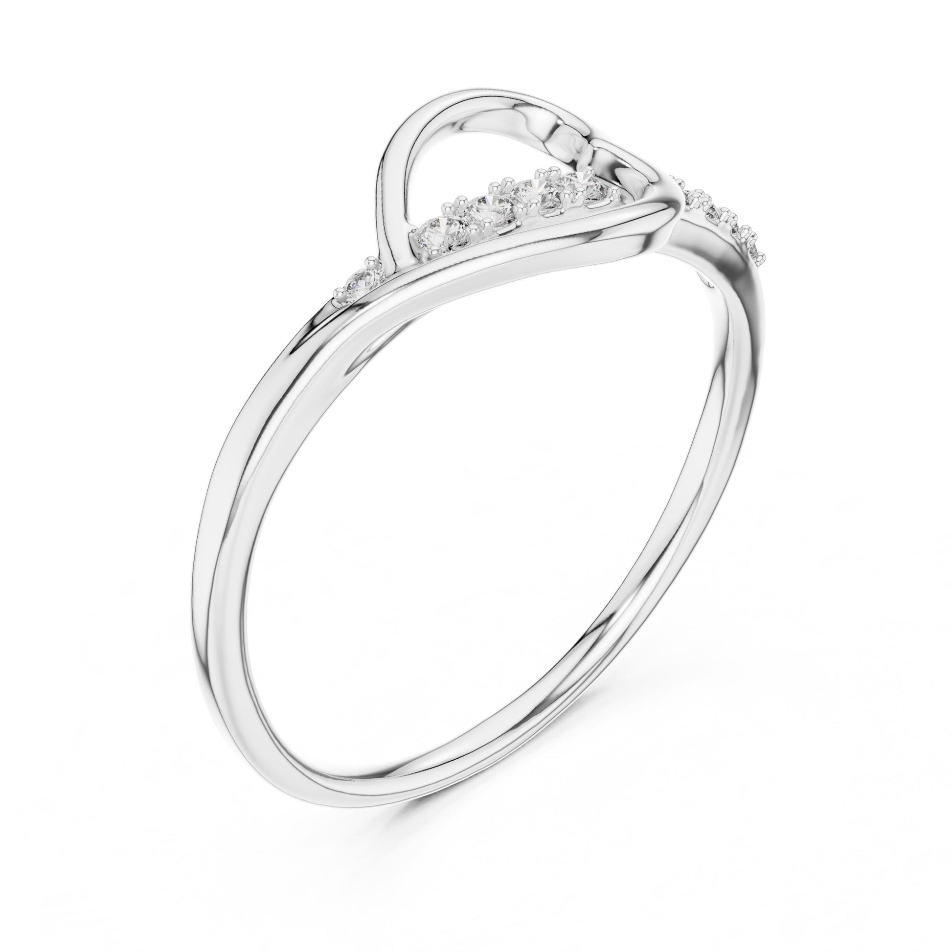 Riora moissanite heart loop ring in rose gold, minimalist dainty engagement ring with romantic heart band design.