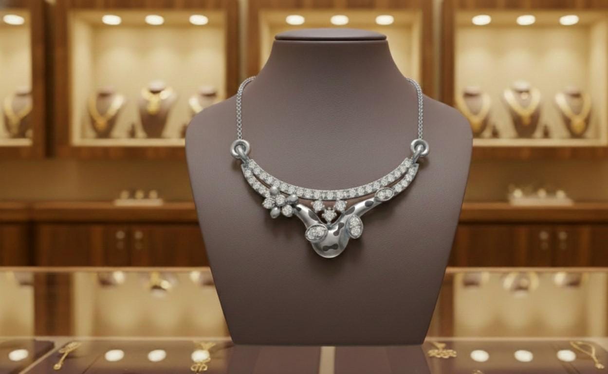 Moissanite Pendant Necklace Hypoallergenic Curved Floral Design Gold Rose Silver Elegant Gift Jewelry